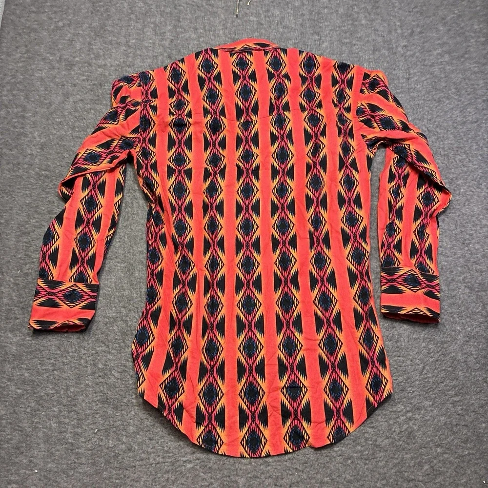 Wrangler Retro Aztec Shirt Mens‎ Small Orange Pearl Snap Western Cowboy Crazy